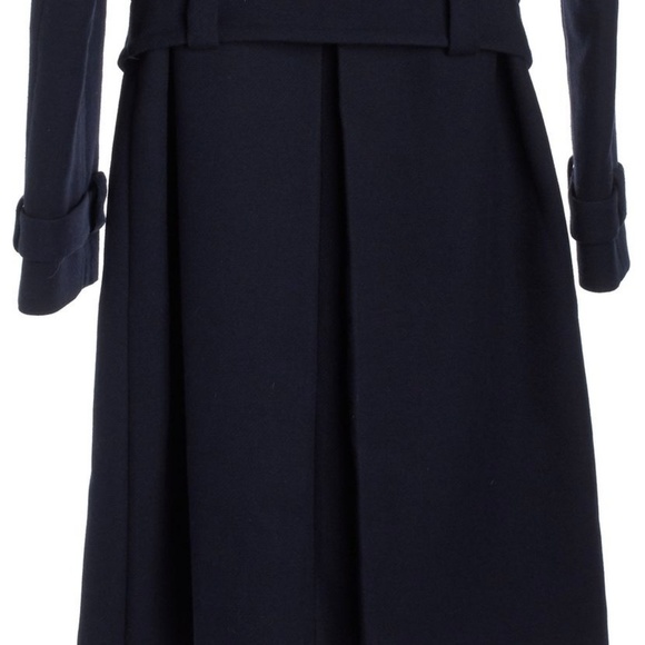 SANDRO Navy Blue Black Leather Trim Slim Coat, 8 - Picture 4 of 4